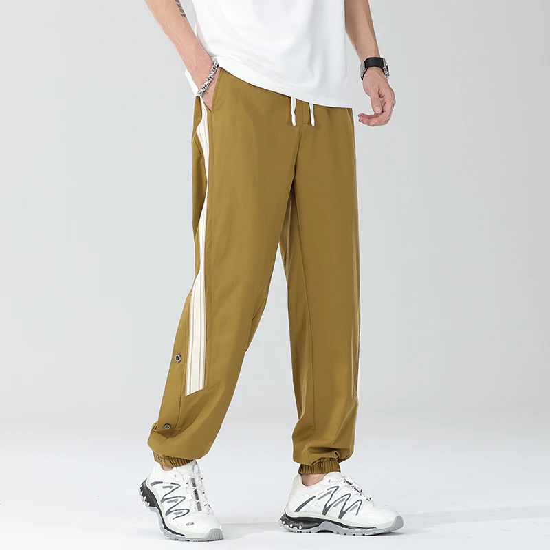 

Summer Men's Striped Casual Pants Fashion Side Strips Buttoned Sweatpants Quick-drying Jogging Ice Silk Baggy Trousers Male