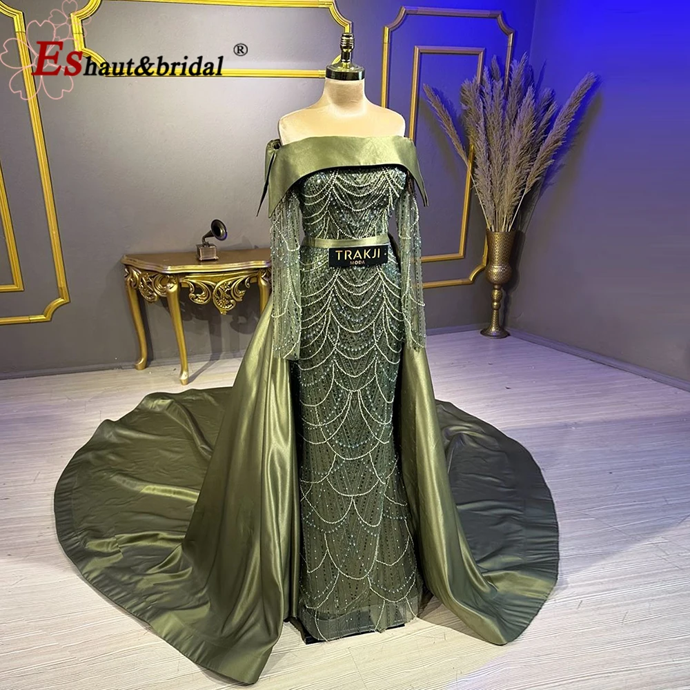 Luxury Pearls Wedding Evening Dress for Women 2024 Off the Shoulder Detachable Skirt Mermaid Formal Prom Party Gowns Customized