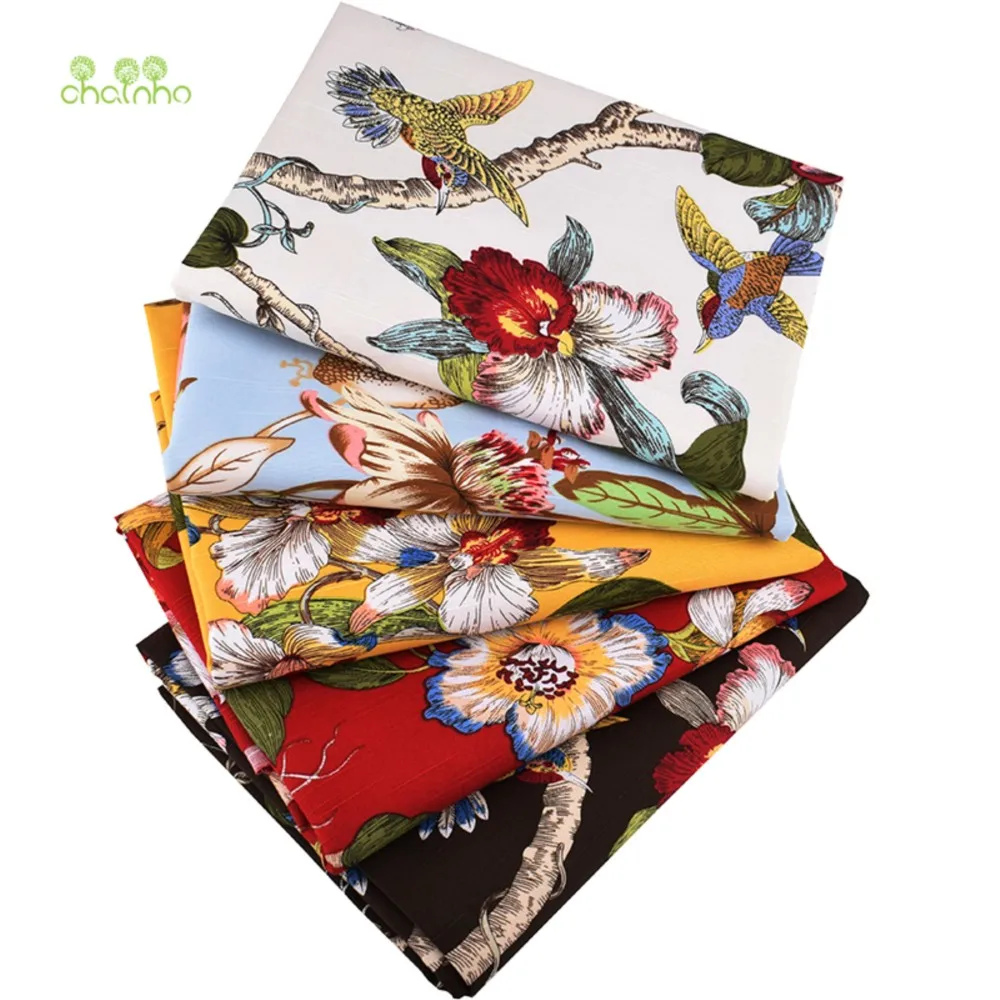 Chainho,Birds &Floral Patterns,Cotton Canvas Fabric,Handmade Sewing Fabric Clothes For Sofa Curtain Bag Home Decoration Material