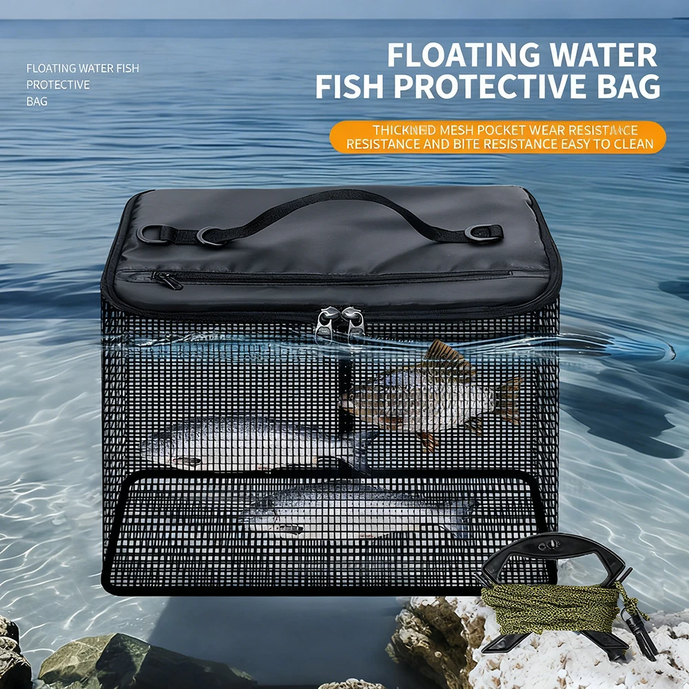 Floating Fish Protection Basket Sea Fishing Foldable Storage Bag Portable Hanging Glue Quick Drying Lure Fish Protection Bag