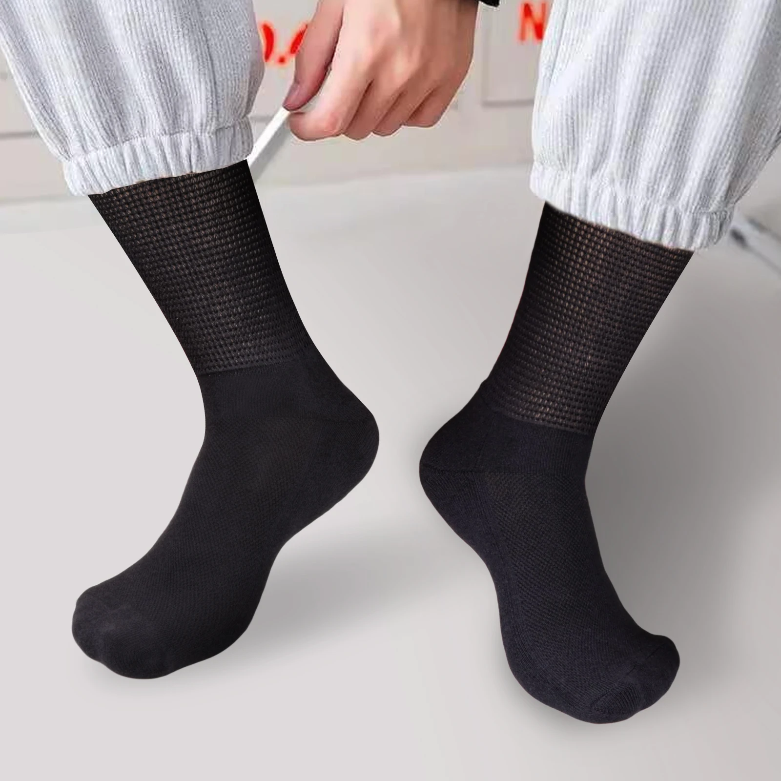 YUEDGE Men Bamboo Loose Diabetic Ankle Socks, Soft Seamless Toe & Non Binding Socks, Wide, Thin & Stretchy, 5 Pairs