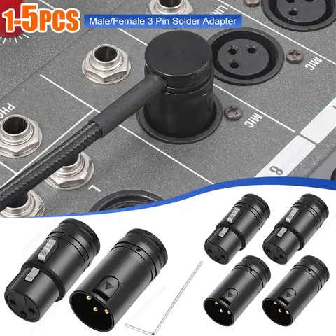1-5 conjunto macho para macho/fêmea para fêmea compacto xlr microfone adaptador de solda com chave cabos de áudio conector para microfone