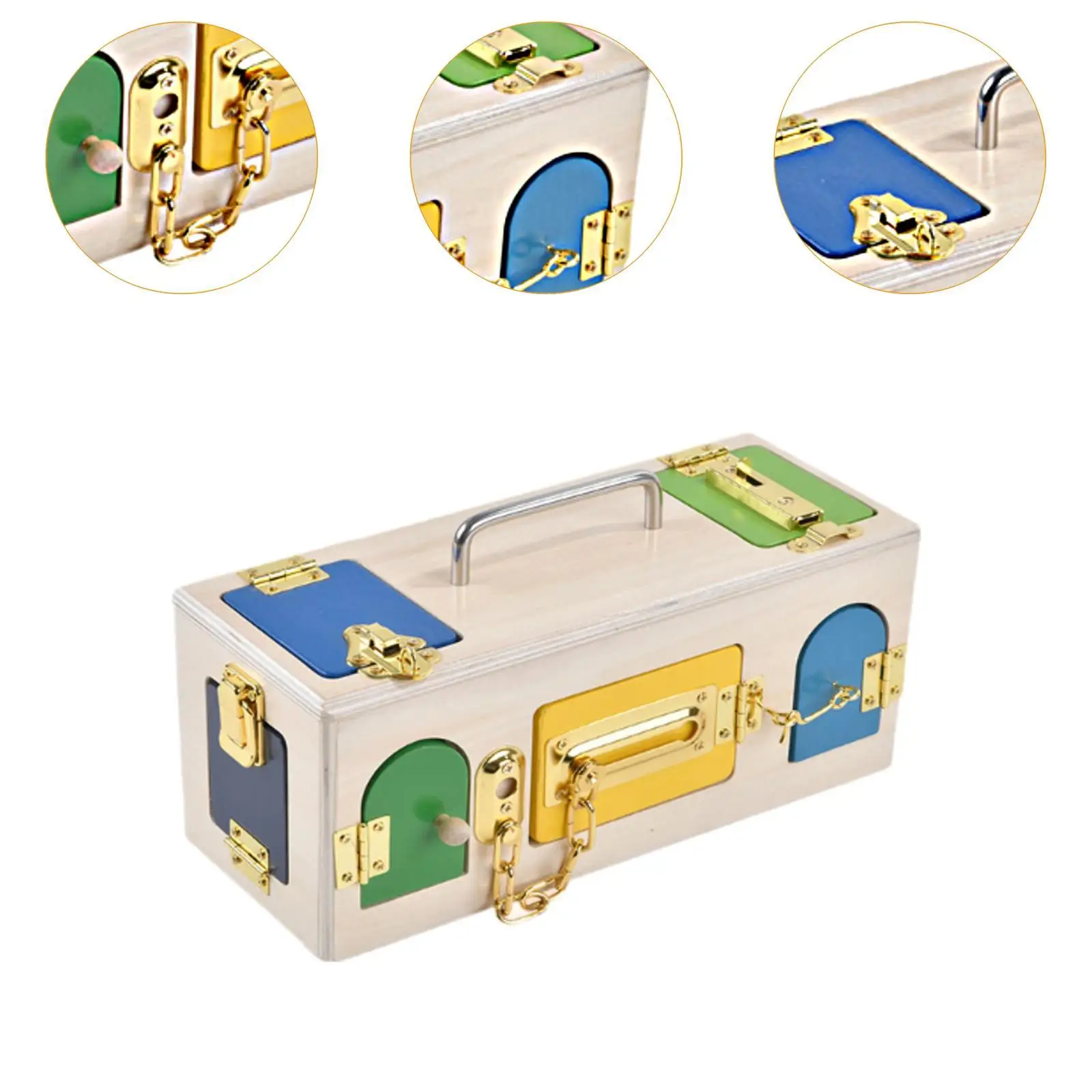 Montessori Lock Box Wooden Toy Lock Practice for Car Travel Home Preschool