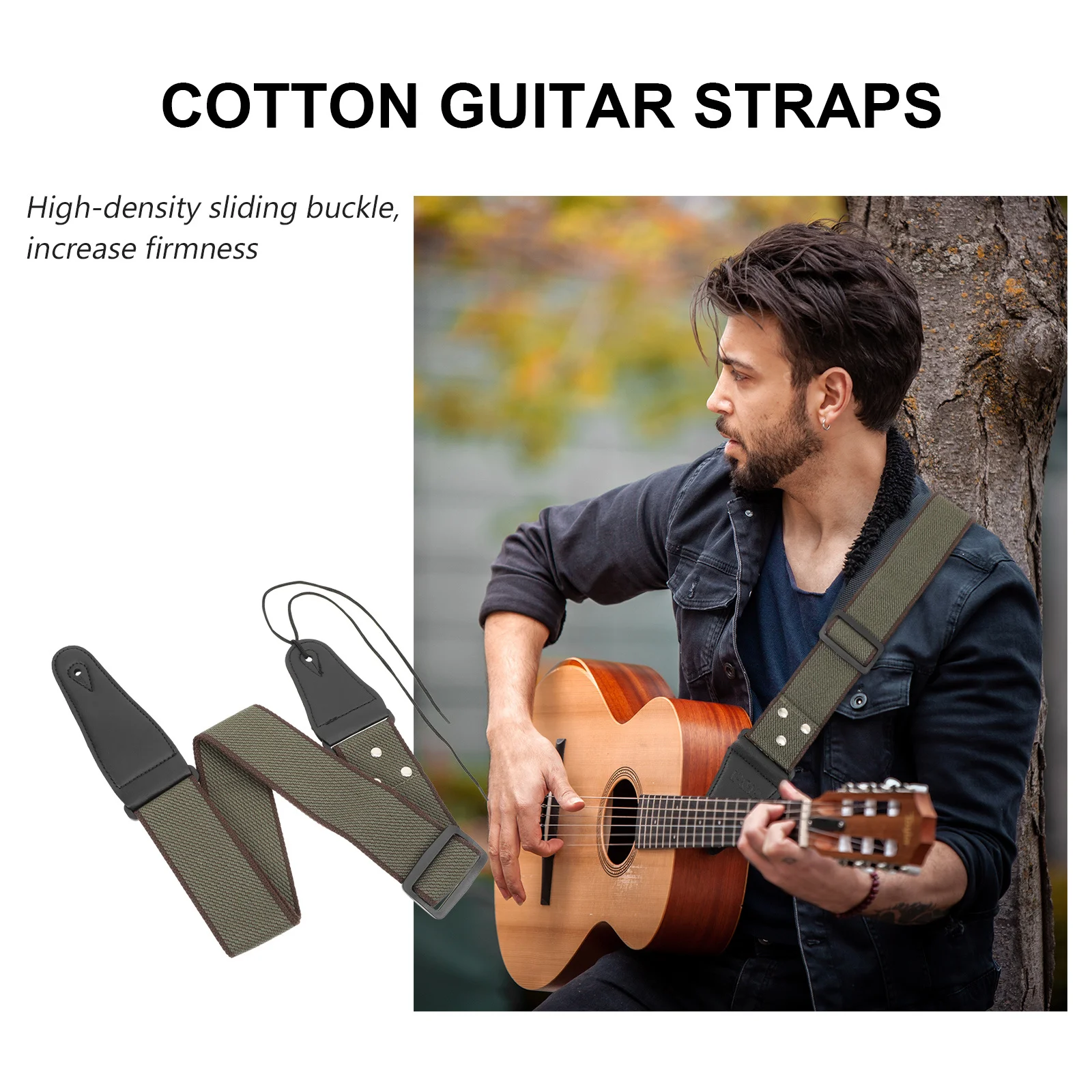 

1Pcs Breathable Cotton Guitar Strap Durable Portable Sweat Absorbing Lightweight Instrument Strap Sturdy Green