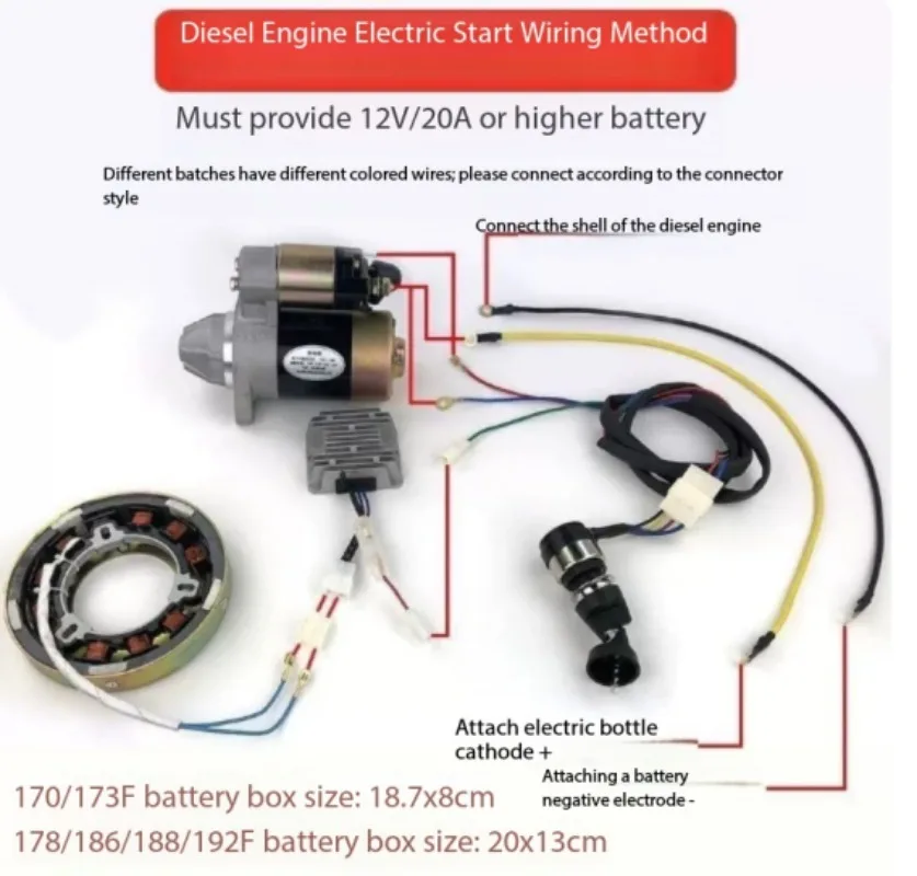 170F/173F/178F/186F Micro-tiller Electric Starter Complete Set for 186 Diesel Engine Retrofit