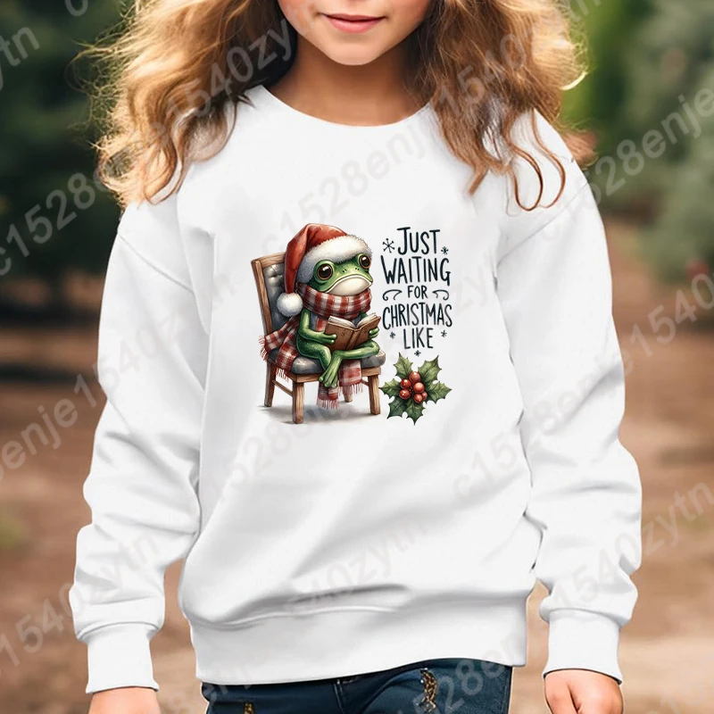 

Frog Just Waiting For Christmas Like Print Hoodless Sweatshirts Children Girls Boys Hot Selling Tops Autumn Winter Kids Pullover