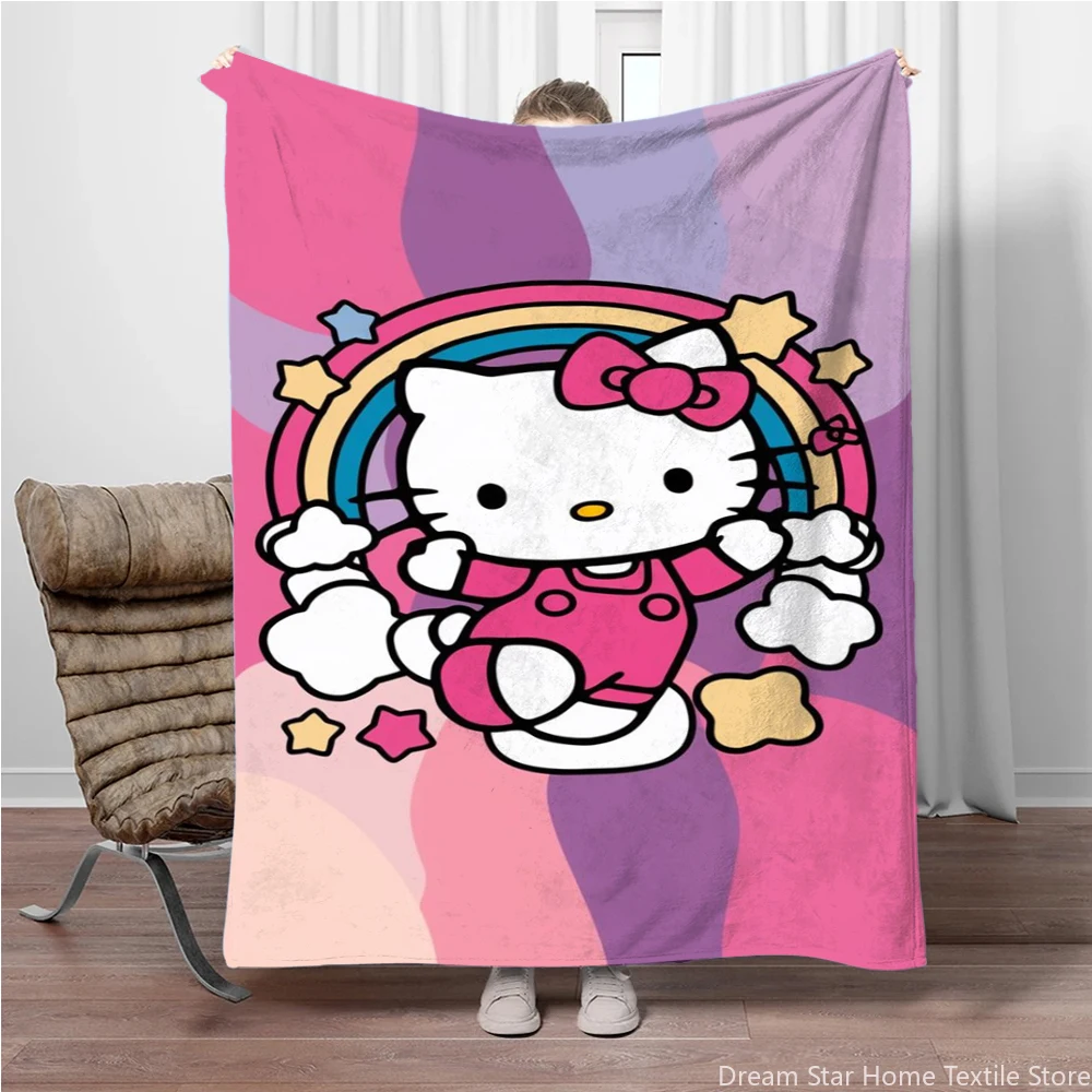 

MINiSO Sanrio Hello Kitty Cute Flannel Blanket Kawaii Warm Quilt For Children Adult Soft Bedding Sofa Office Travel Camping Gift