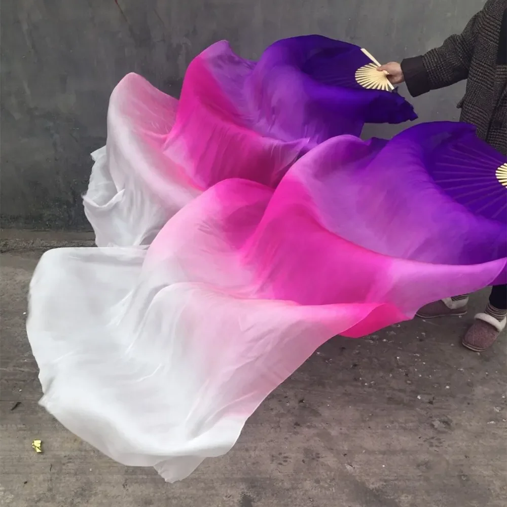 100% Real Silk Veils Light Weight Long  Bamboo Folding Chinese Fan Veil Hand Paint Oriental Belly Dance Performance Costume Prop