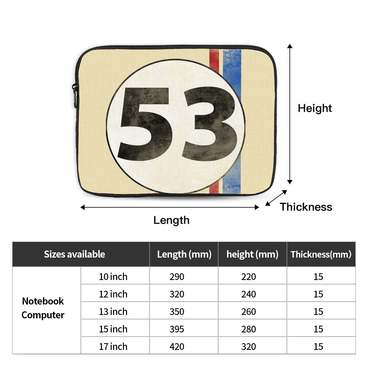 Herbie Number 53 Notebook Laptop Bag Case Pouch 10 12 13 15 17 Inch For Macbook Air Pro Tablet Shockproof Case Bag