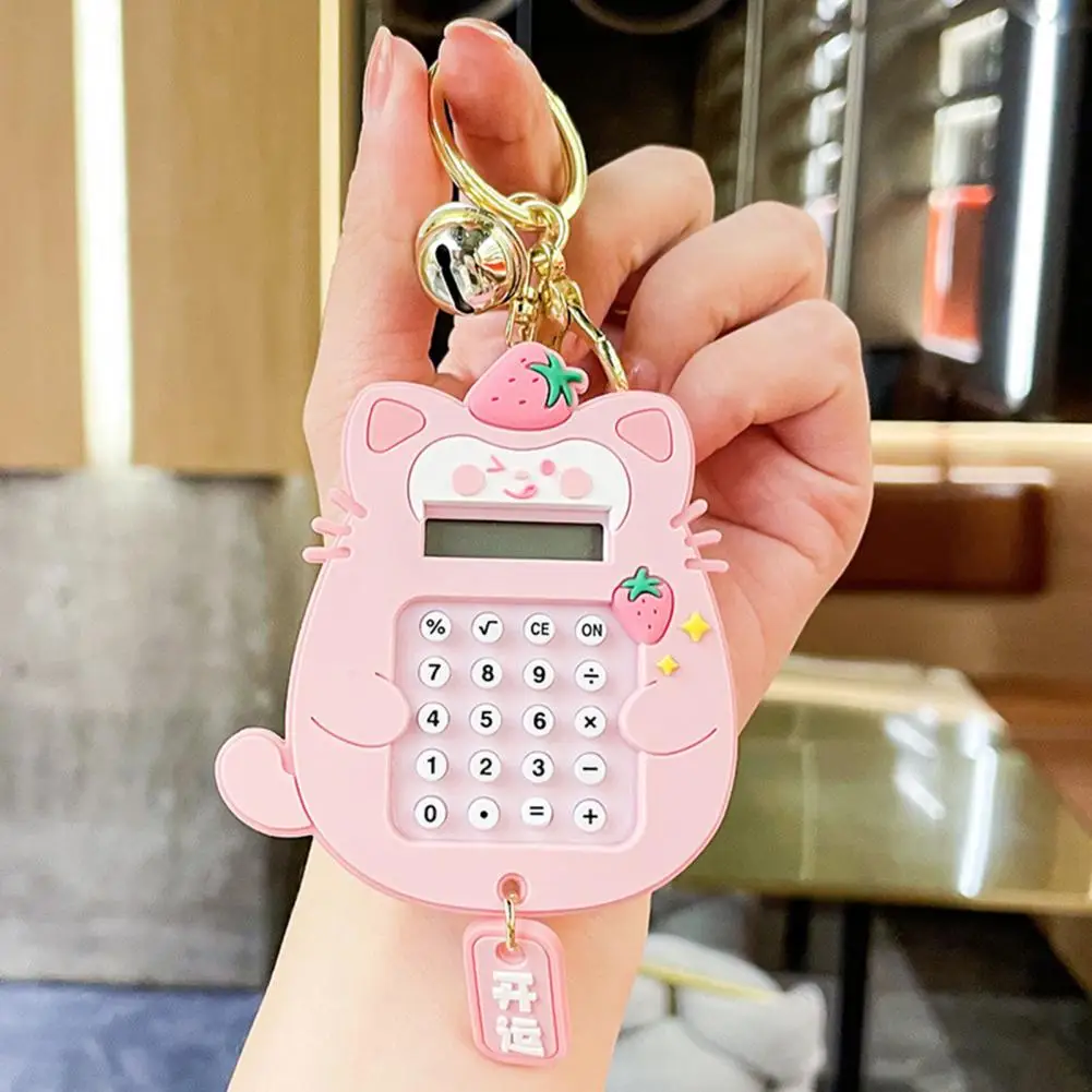 Cute Calculator Keychain Cartoon Cat Shape Mini Portable Calculator Entertainment Game 8-Digit Pocket Calculator Keychain