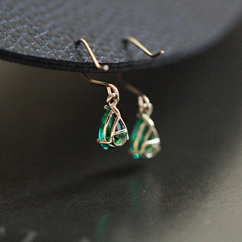 2023 NewSterling Silver Emerald Zircon Water Drop Earrings for Women Plated 14k Gold Retro Original Jewelry aretes de mujer