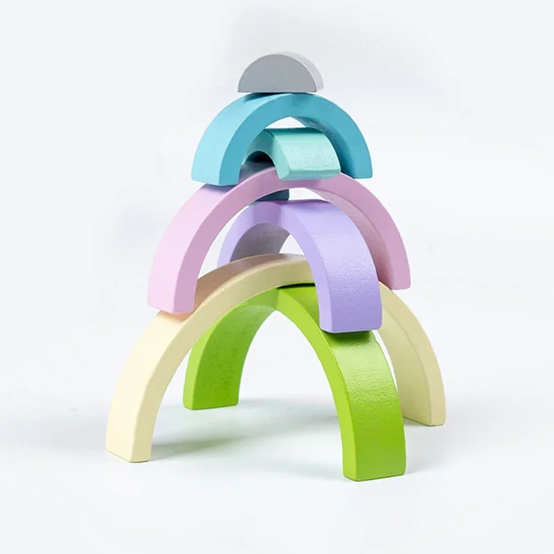 เด็กใหม่ Montessori Arch Bridge Rainbow Building Blocks ของเล่นไม้เด็ก Early Education สีความรู้ความเข้าใจบล็อกของเล่น