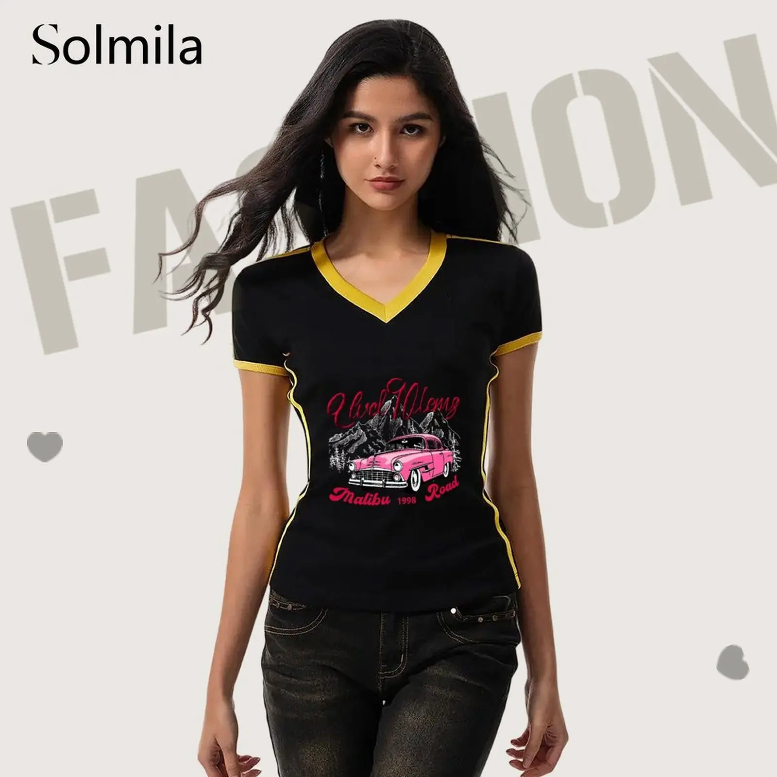 

Holiday Wear S Oversize V Neck Top Blouse Casual Summer Tee Suitable For Spring And Autumn Cotton Spandex Blend