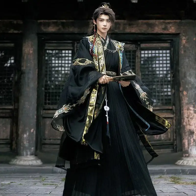 Men's Ancient Embroidery Hanfu Traditional Chinese God Master Cosplay Costume Classic Halloween Carnival Stage Clothing COS Boys