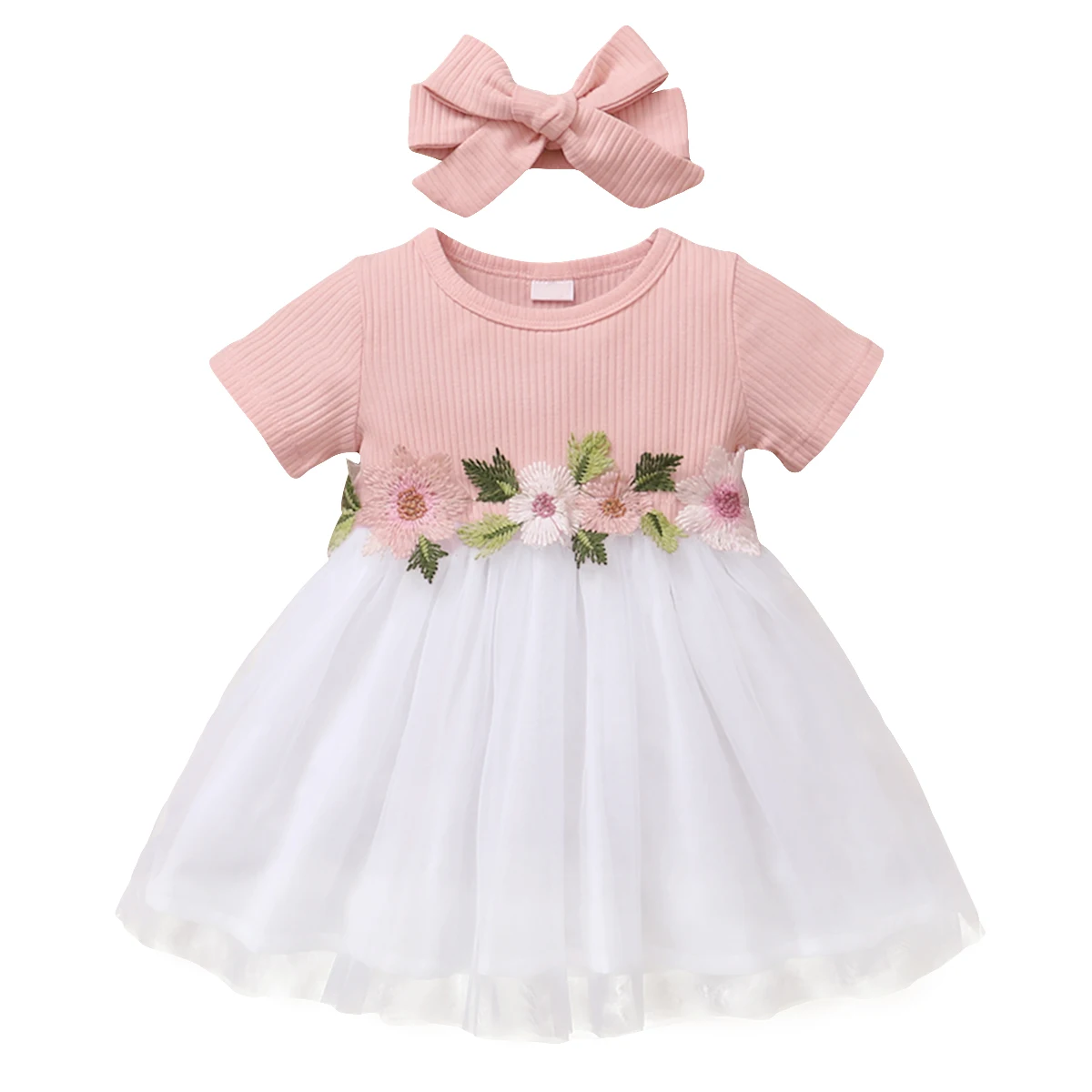 Lace Baby Dress Short Sleeve Baby Girl Clothes A-line Dresses Baby Clothes with Headband Summer Girl Clothing Fashion Dress