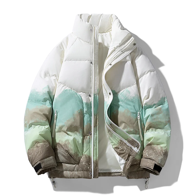 Down jacket men's new style tie-dyed gradient white duck down leather wash-free fashion warm down jacket men's jacket