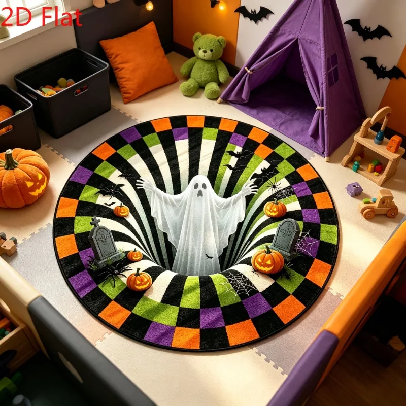 Halloween 3D Ghost Vortex Round Circle Rug Home Decor Spooky Pumpkin Bottomless Hole Floor Mat Area Rug Non Slip Doormat Carpets
