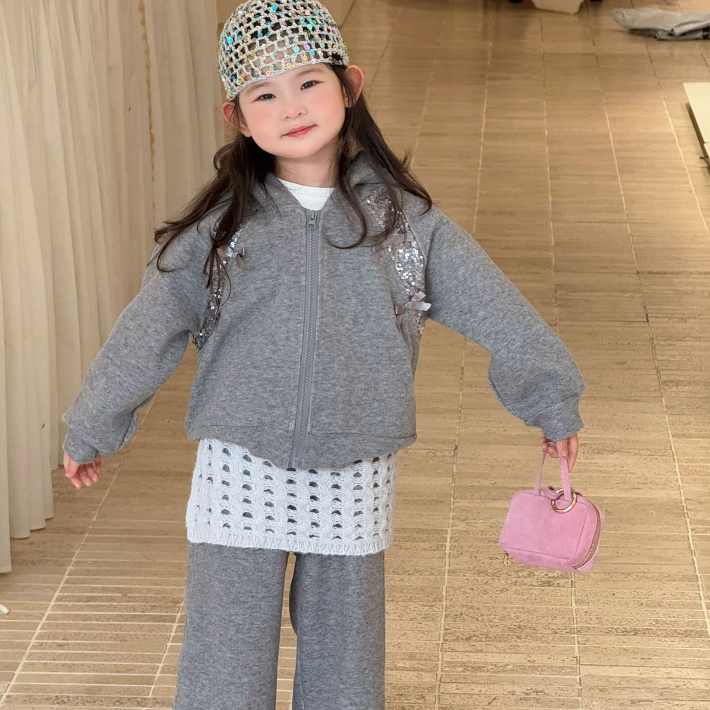 Girls set 2025 autumn new Korean version long ear hooded jacket casual pants two-piece set sweet and cute sports fashion daily