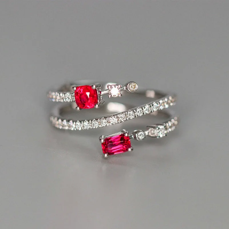 Newest Female Rings 925 Sterling Silver Red Cubic Zirconia Finger Rings for Women Luxury Wedding Party Trendy Jewelry Gift