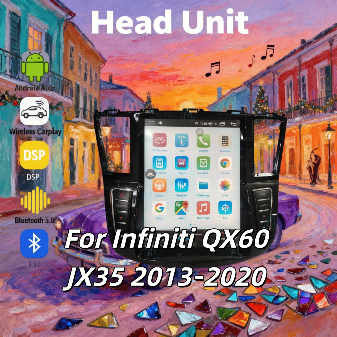 

НОВЫЙ Автомагнитола Android 14 12.1 дюйма для Infiniti QX60 JX35 2013-2020, интеллектуальная автомобильная система, мультимедийный видеоплеер, BT 5.0, GPS