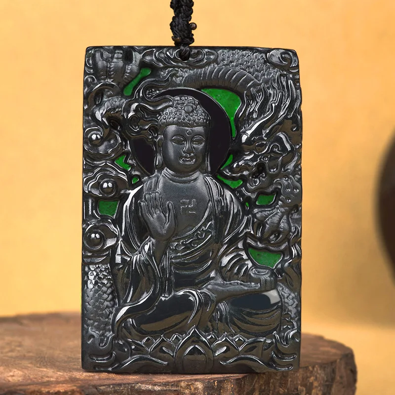 

Natural Ink Jade A Goods Jade Pendant Dragon King Buddha Statue Divine Dragon Jade PendantIce Type Pendant Jade Pendant Necklace