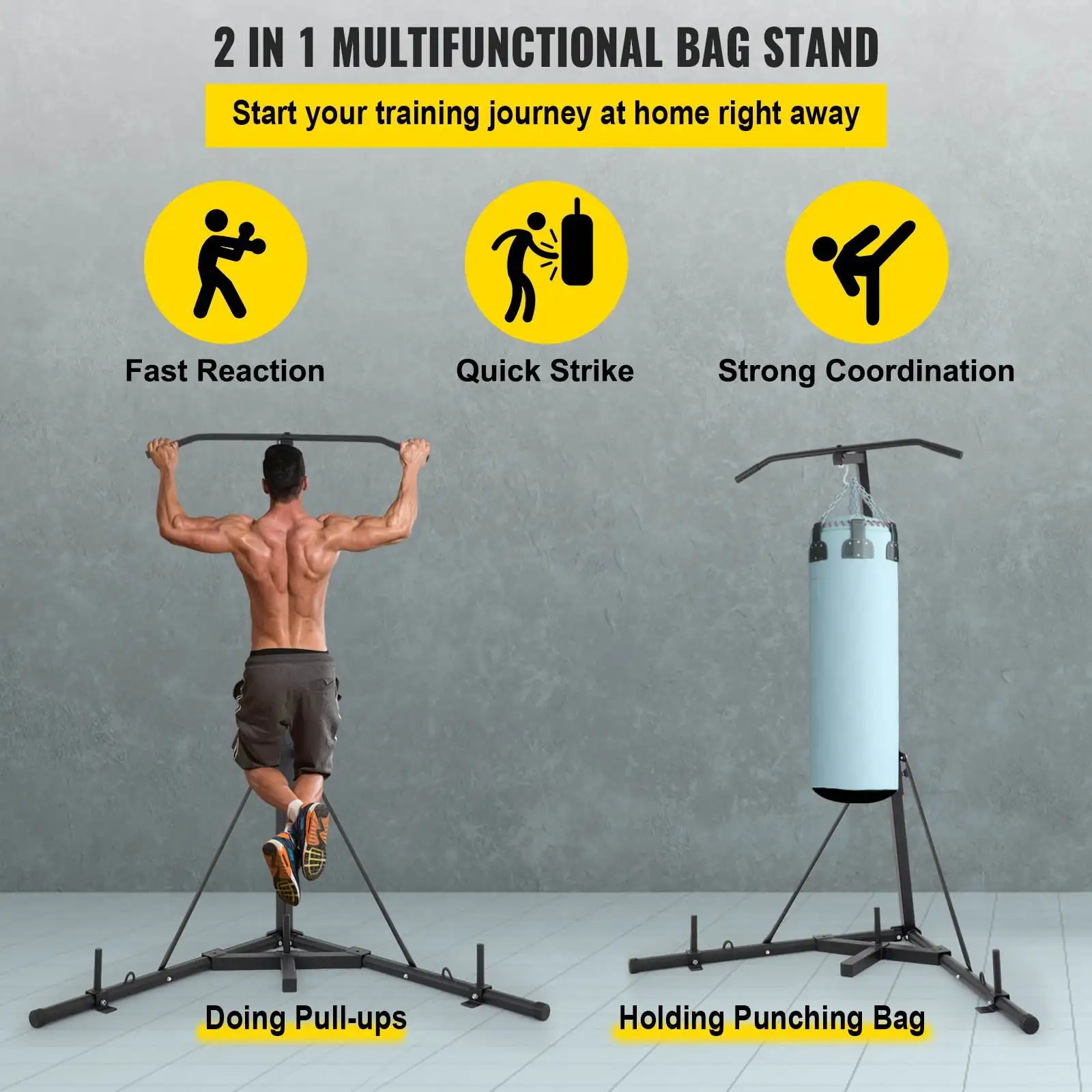 Dual Station Height-Adjustable Punching Bag Stand Heavy Duty Rack with Weighted Base for Kickboxing