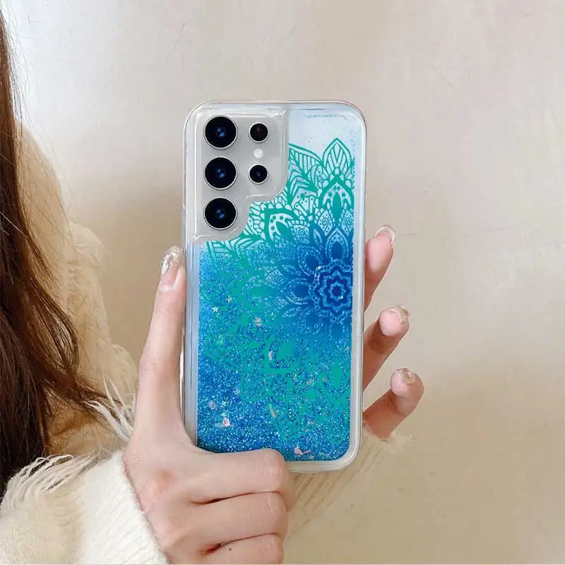 

Transparent Painting Quicksand Flowers Phone Case For Samsung S 21 22 24 25 Ultra 26 Plus 23 FE A 35 36 55 56 15 16 Cases Cover