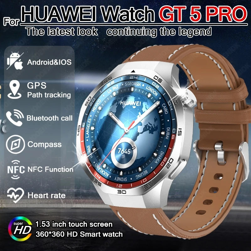 

2025 New Smart Watch Heart rate Health Monitor Bluetooth Call NFC GPS Tracker IP68 Waterproof SmartWatch Men For HUAWEI GT5 Pro