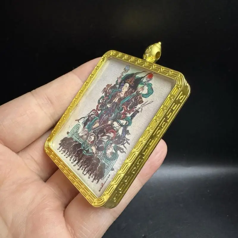 Tibetan Marichi Thangka Pendant Gold Frame Buddhist Goddess of Light Amulet Mini Wall Scroll Protective Talisman Necklace Orname