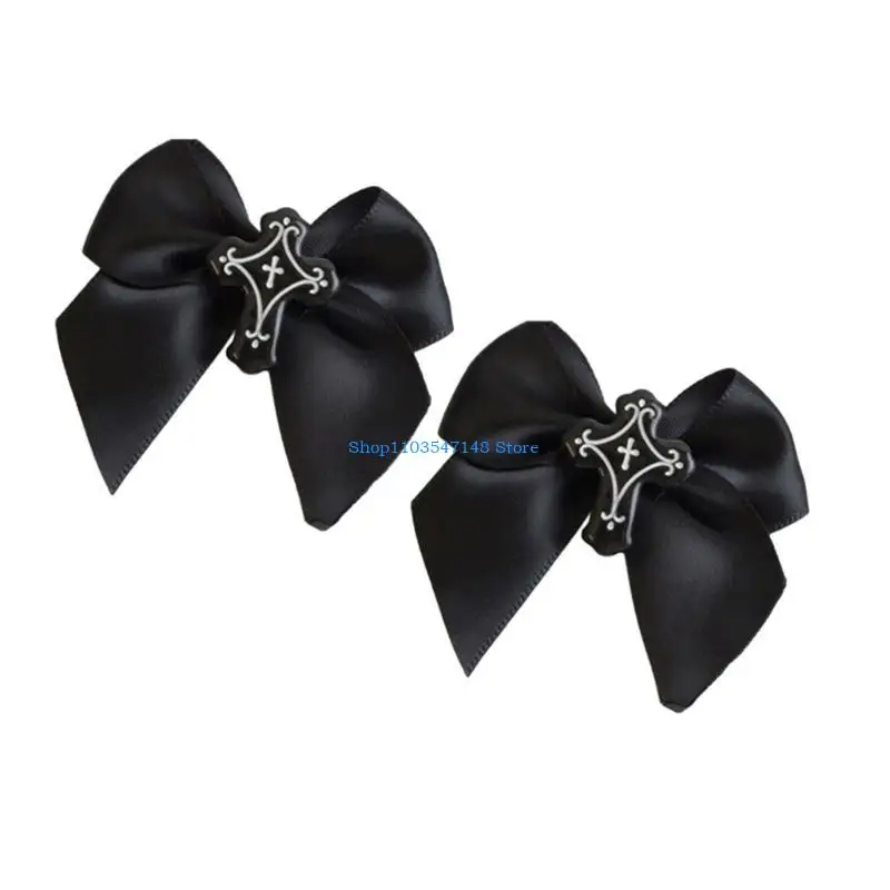 

P88B Elegant Bow Y2K Balletcore Dark Hair Clip Flat Clips Balletcore Hairpin