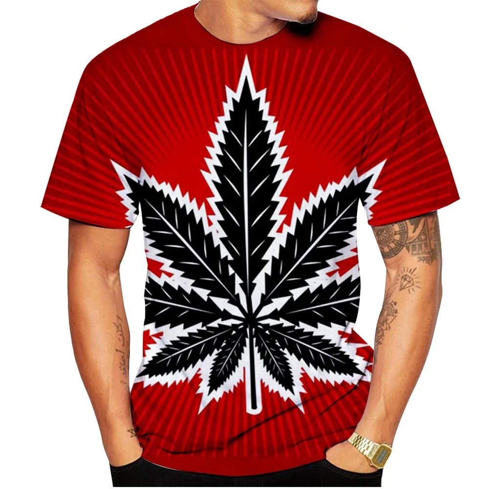 Hot Summer Hipster Weed Green Leaf Men's and Women's 3D Printed T-shirts Beach Casual Fun Oversized Loose Crew-neck T-shirts