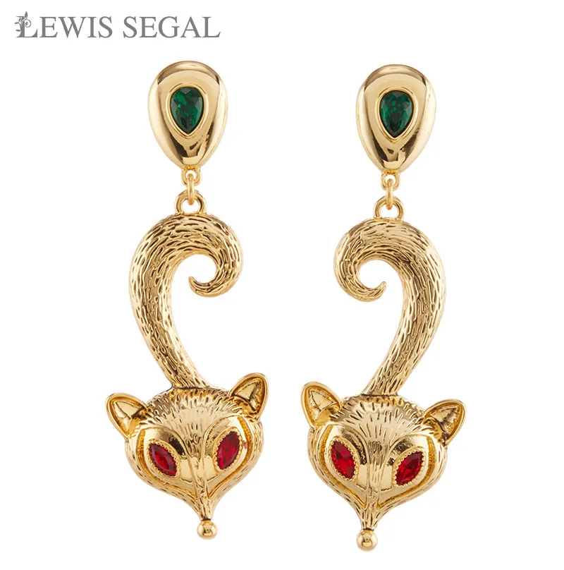 

LEWIS SEGAL Gothic Golden Fox Dangle Earrings for Women Girls Unique Vintage Style Luxury Fine Jewelry 18K Gold Gemstone