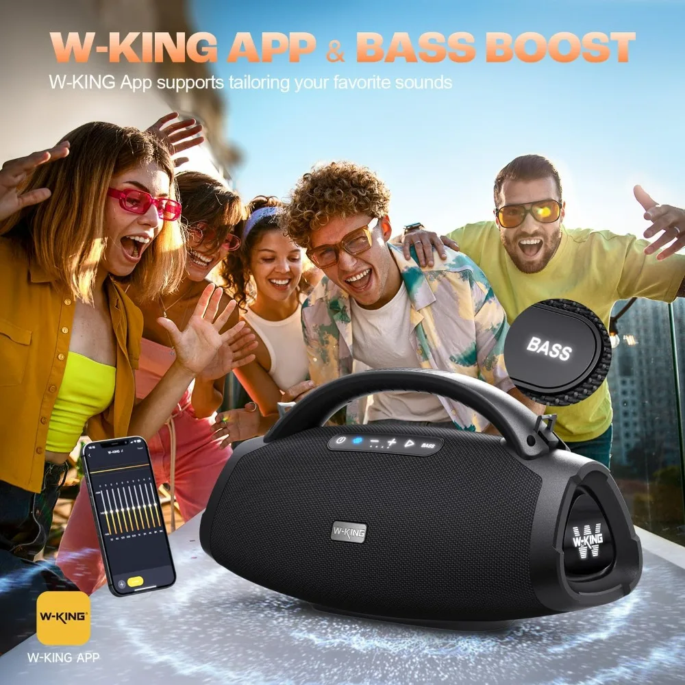 W-KING صندوق بوم عالي الحجم X20: قوة ذروة 330 وات، مضخم صوت 7.5 بوصة، قناة 2.1، مكبر صوت بلوتوث مقاوم للماء للجزء الخارجي