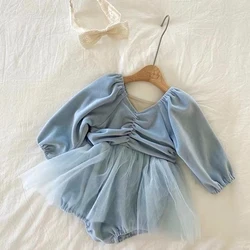 MILANCEL New Autumn Baby Girls Bodysuit 0-24M Fashion Infant V-Neck Velour One Piece Girls Ruffled Tutu Dress Toddler Clothes