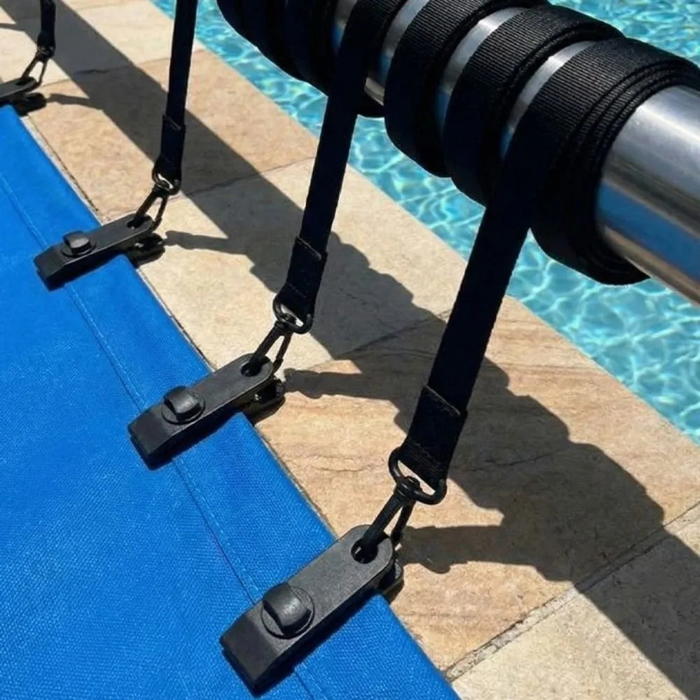 1/6Sets High Quality Universal Heavy-duty Pool Solar Cover Windproof Black&Blue Fixed Rope&Clip Pool Solar Cover Straps Clips
