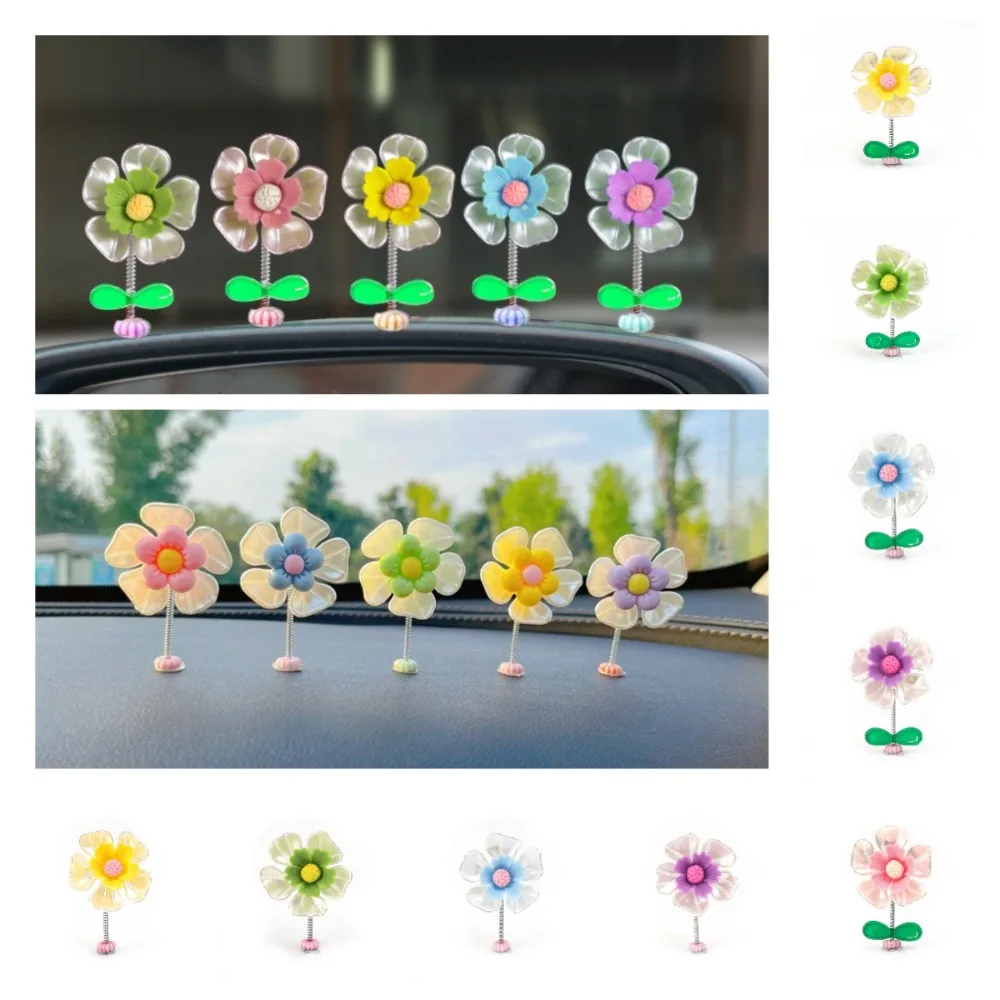 Jouets de danse de voiture de chrysanthèmes, décoration de bureau, bonbons de dessin animé, ornements de fleurs tremblantes, voiture en résine, jouet de printemps