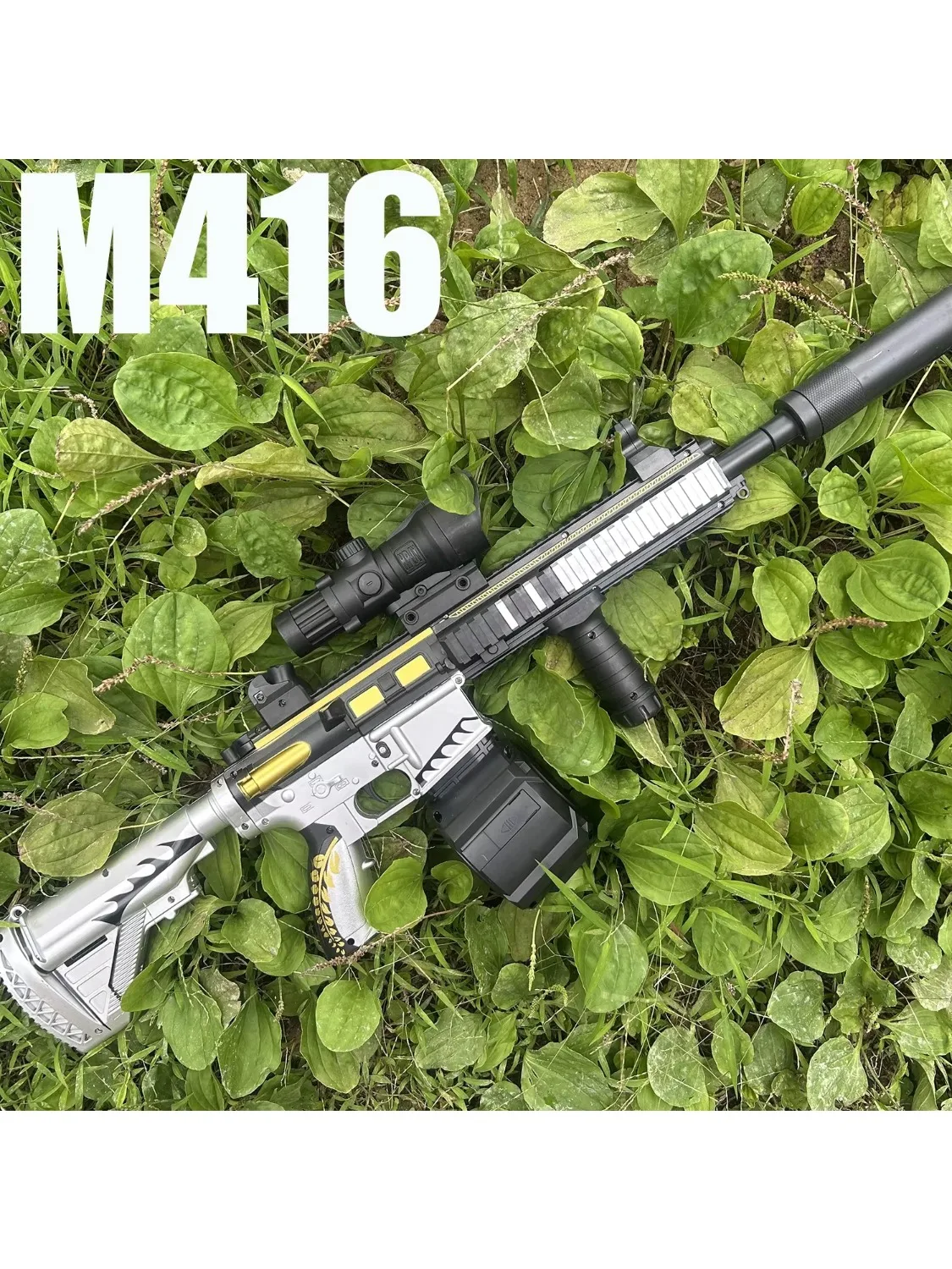 Pistolet na kulki żelowe M416 Classic z ręcznym naciągiem, elastyczny żel, dla chłopców, do zabawy na zewnątrz, prezent na święta, Boże Narodzenie. — 2