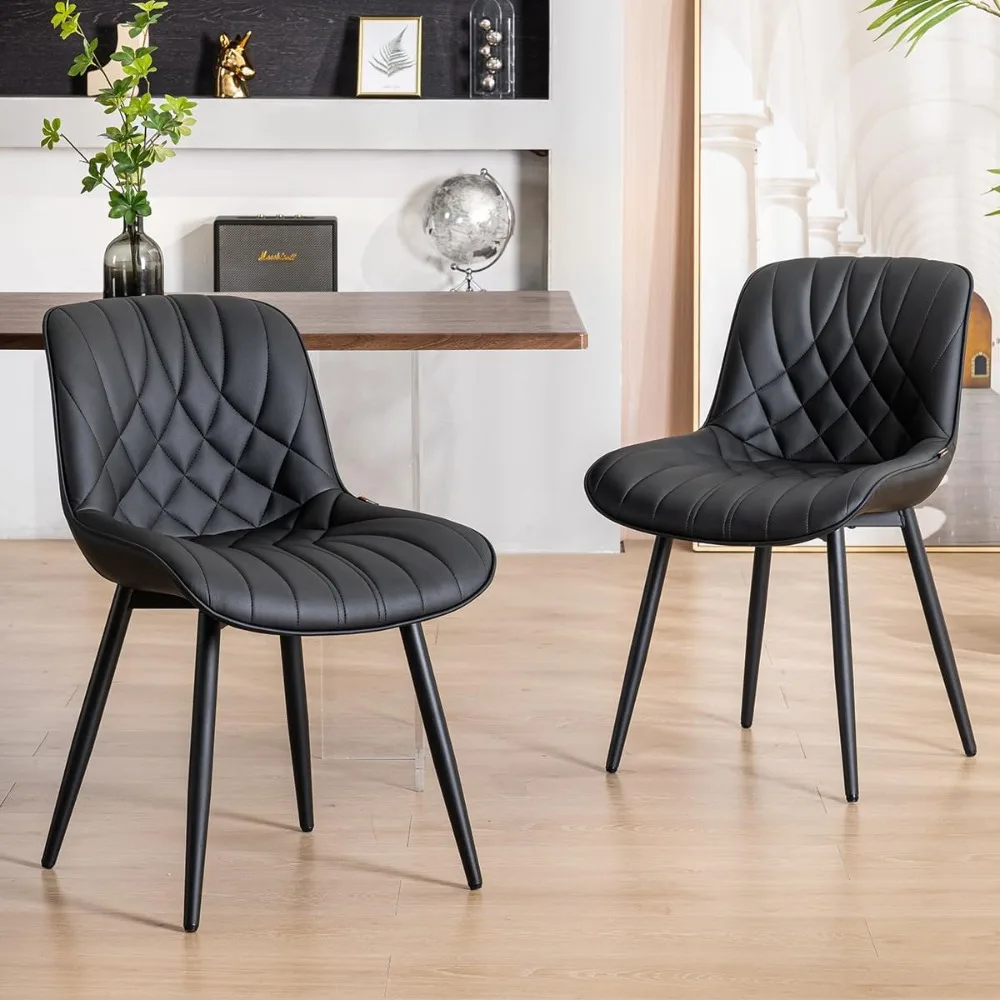 

Black Dining Chairs Set of 2 Modern Upholstered Kitchen Chair Comfortable PU Leather Dinner Chairs for Kitchen Dinning Room