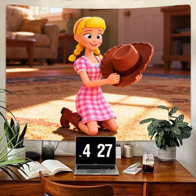 1 Buah Tapestry Gaun Kotak-kotak Merah Muda Bo Peep Toy Story, Dekorasi Seni Dinding Kartun Kawaii, Selimut Poliester untuk Kamar Tidur Ruang Tamu Anak-anak G