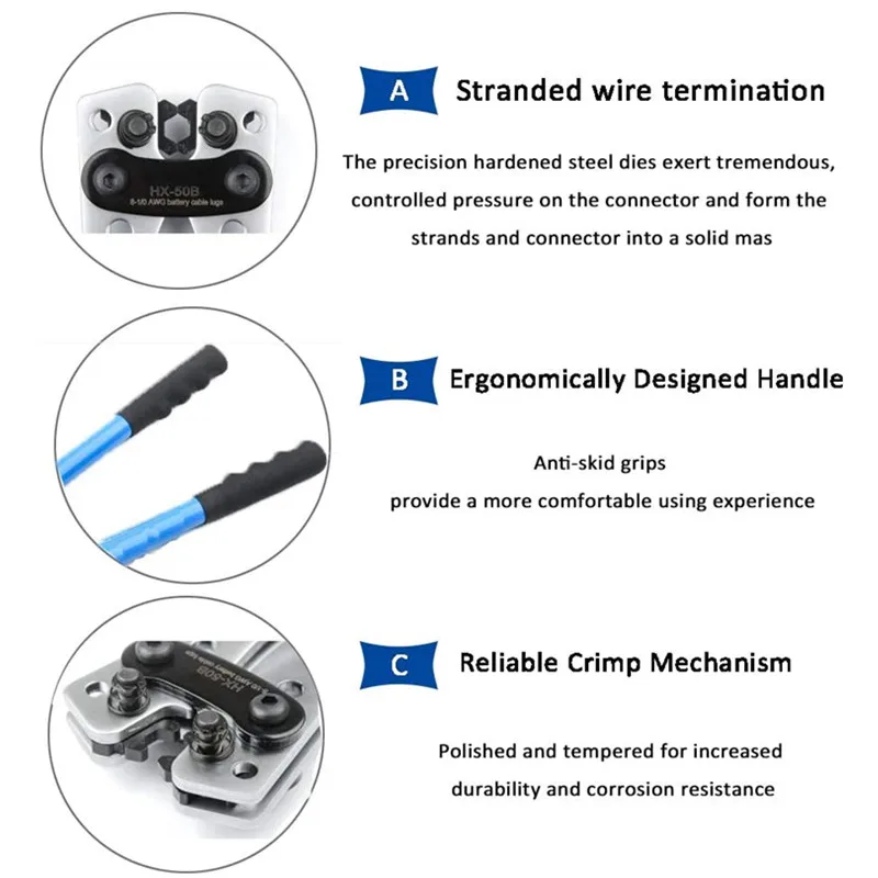 60pcs Copper Ring SC Terminal Wire Crimp Connector Or 1pc HX-50B Crimper Plier 6-50mm Crimping Tool Bare Cable Battery Terminals