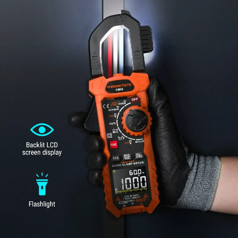 POROMETISTO CM02 Digital Clamp Meter AC/DC Current 1000A True RMS Multimeter High Precision Capacitance NCV Ohm Hz Test Ammeter