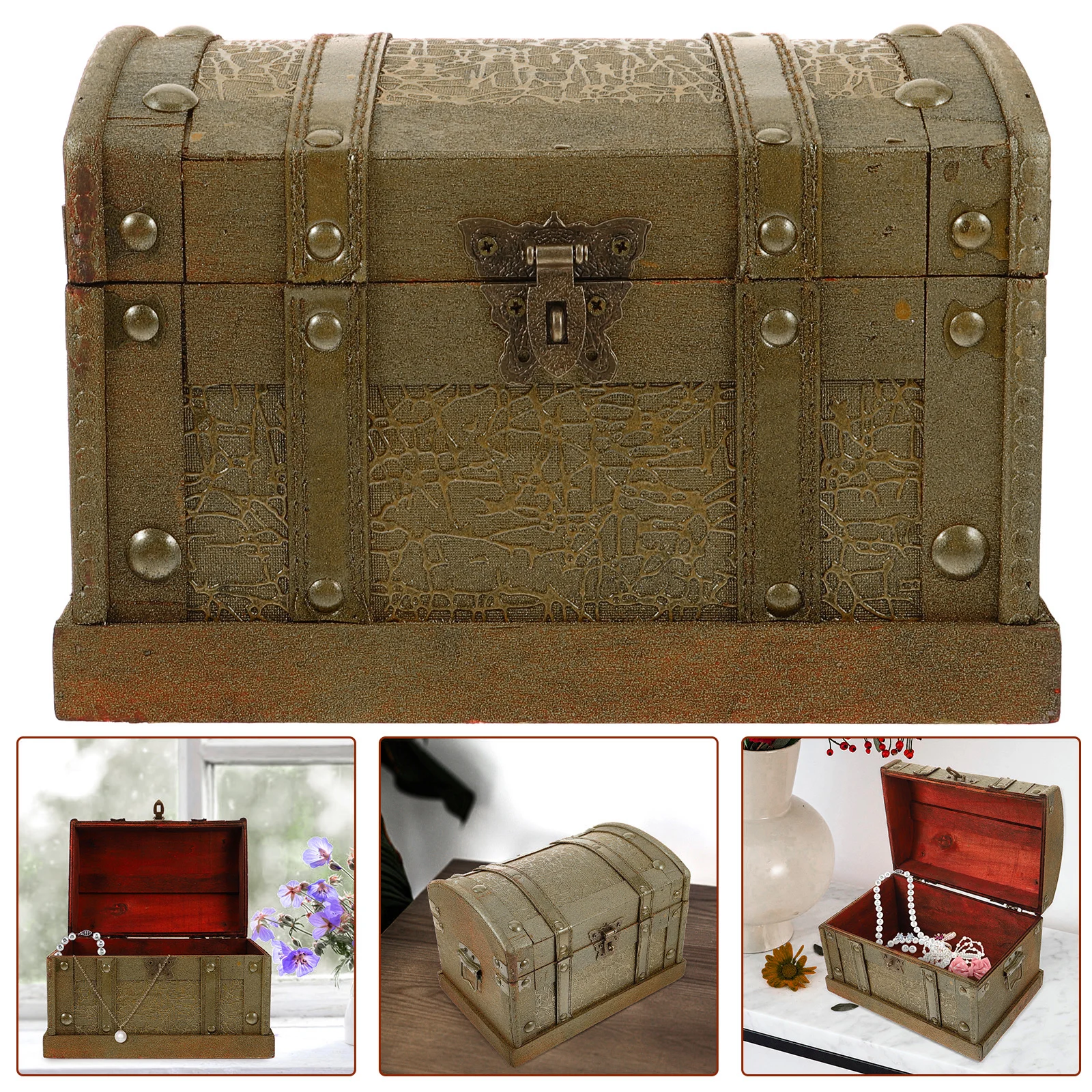 

Wooden Treasure Chest Box Small Size Style Secure Metal Lock Storage for Makeup Memories Gifts Decorative Keepsake