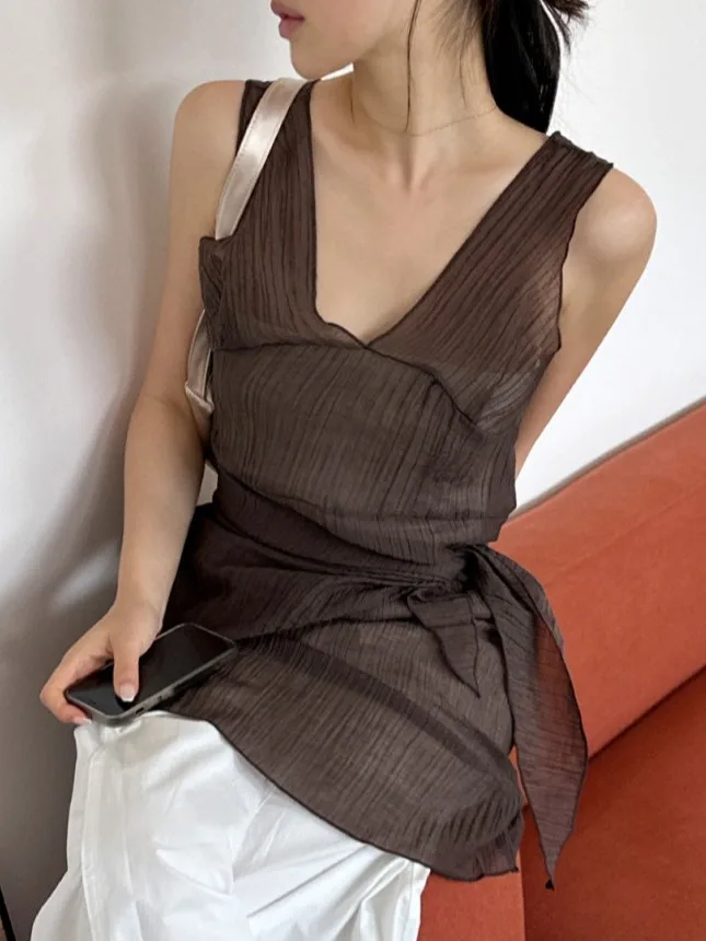 

Жилет V-Ne Dr Ins, дизайн, летняя новинка, ретро-аосфера, галстук и шарф, многослойная одежда, женский свитер, модный доктор