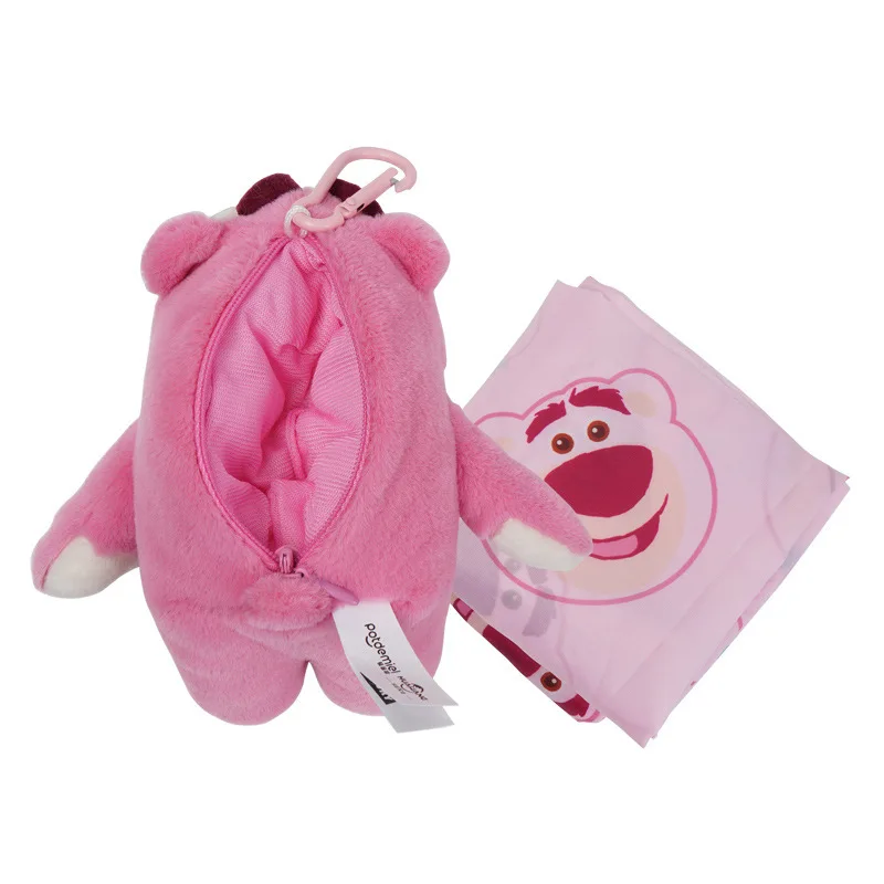 Disney pingente dobrável saco de armazenamento morango urso boneca acessórios bonito pingente de pelúcia conveniente saco de compras para viagens