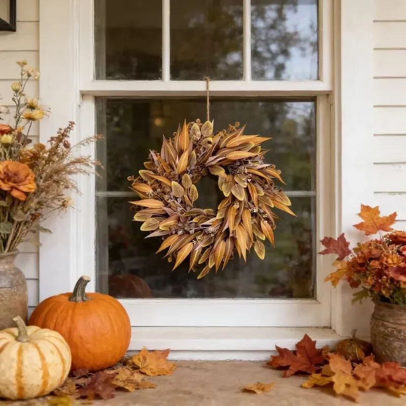 Autumn Simulation Wreath for Front Door Decoration American Style Fall Atmosphere Home