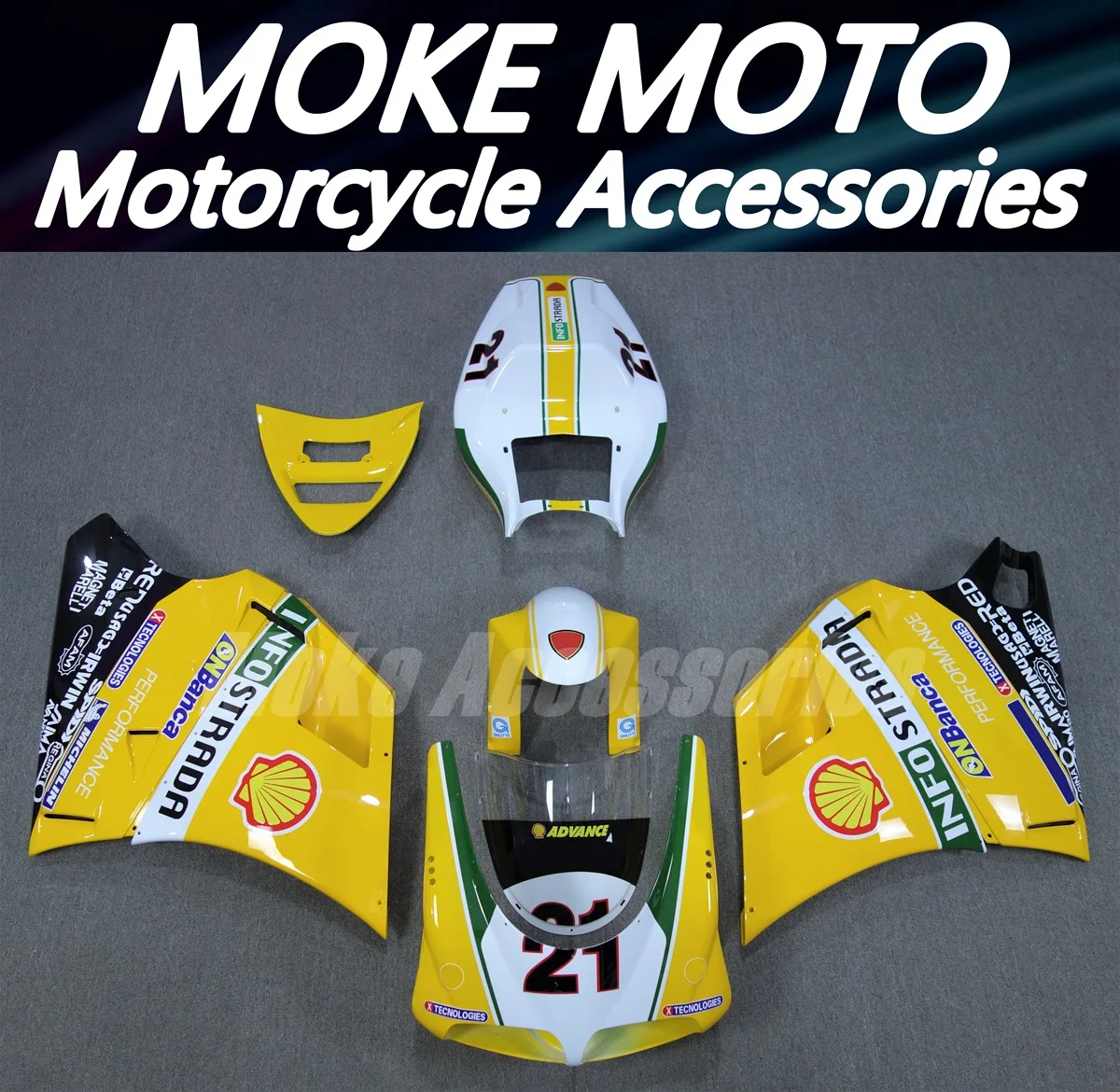 

Moke moto Motorcycle Fairings Kit Fit For 748 916 996 998 Bodywork Set Abs High Quality Injection New White Yellow