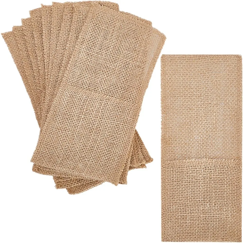 10Pcs Burlap Utensil Holder Pouch 4