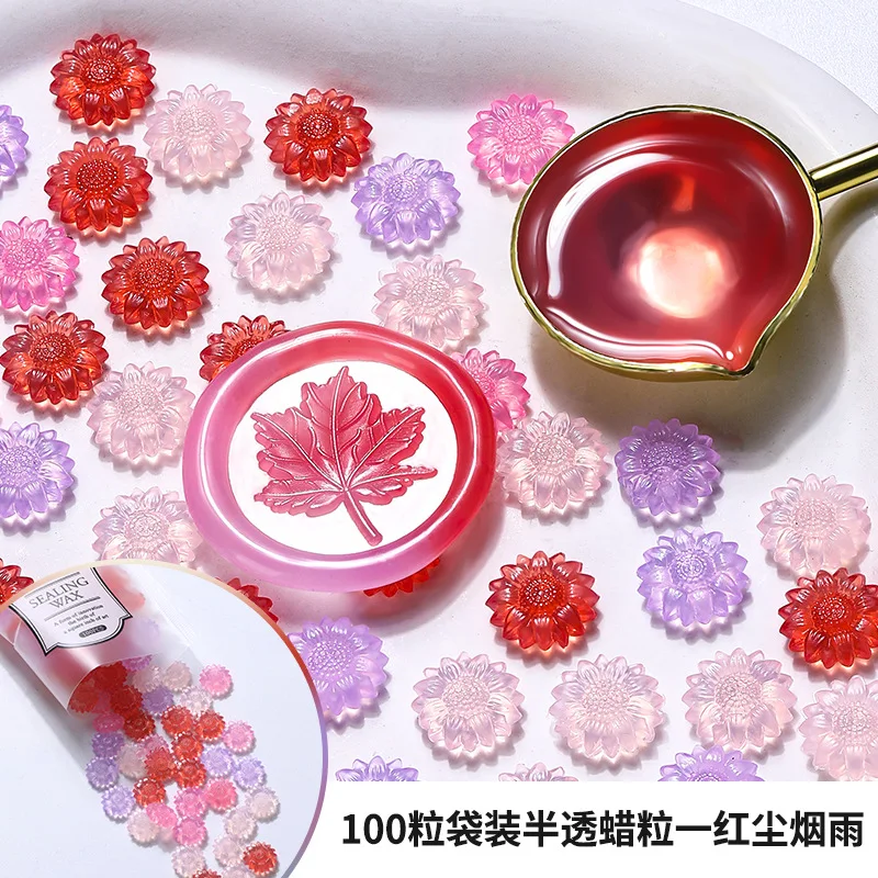 100 Stück durchscheinende Sonnenblumen-Siegelwachs-Perlen zum Selbermachen, Umschlag, Brief, Hochzeitseinladung, Scrapbooking, blinkender Siegelstempel