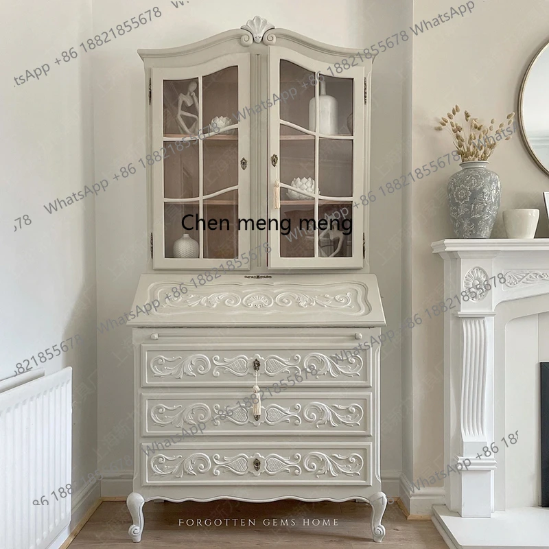 

French white retro old double door wine cabinet European light luxury restaurant side cabinet with drawers