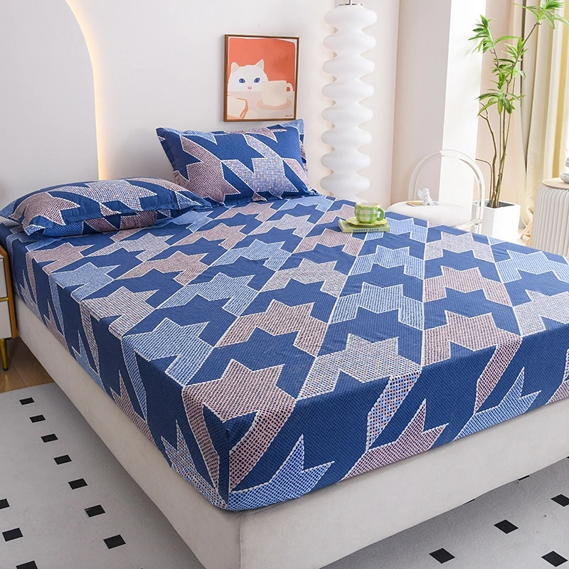 Set di lenzuola con angoli con motivo geometrico irregolare blu, biancheria da letto morbida e delicata sulla pelle con federe, copriletto per camera da letto per bambini adulti